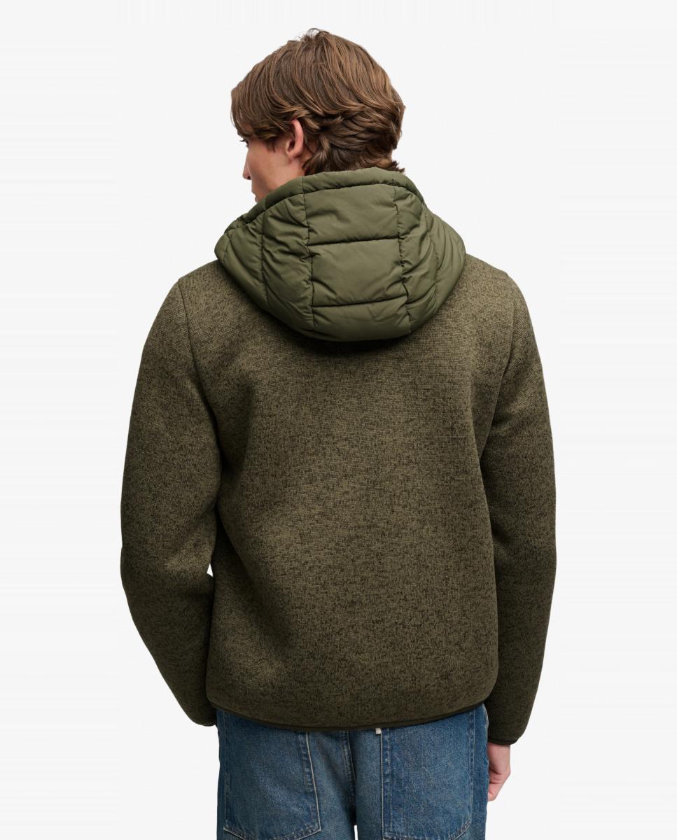 Chaqueta híbrida de punto y acolchado Storm de hombre con capucha Kaki