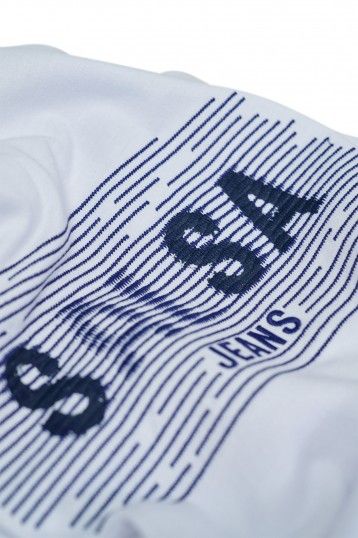 COTTON T-SHIRT W/INDIGO EMBROIDERY PRINT