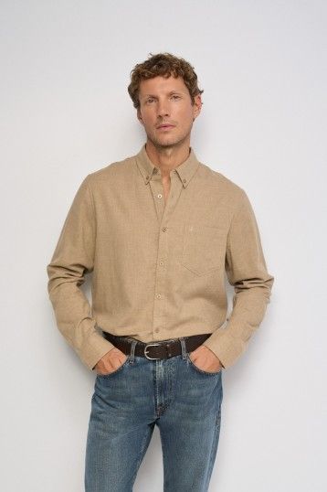 MELANGE COTTON SHIRT WITH CHEST LOGO