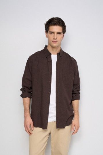 MELANGE COTTON SHIRT WITH CHEST LOGO