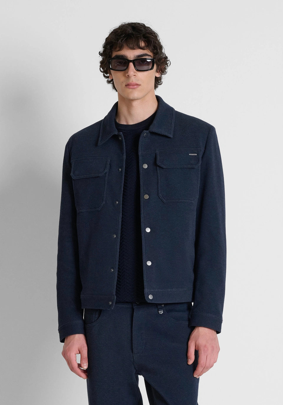 Abrigo azul marino slim fit de punto elástico