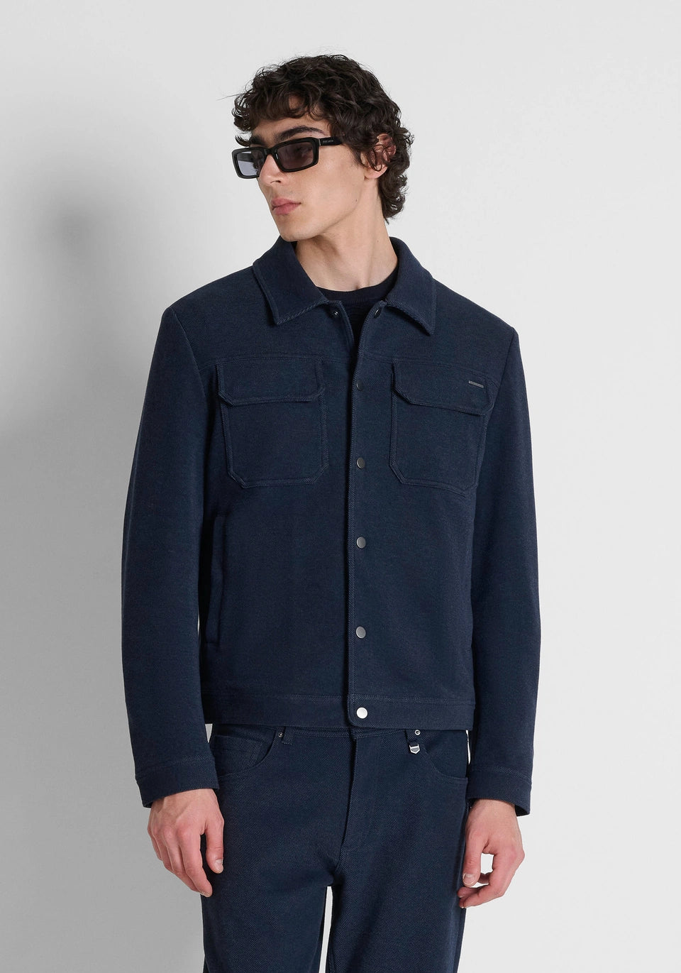 Abrigo azul marino slim fit de punto elástico