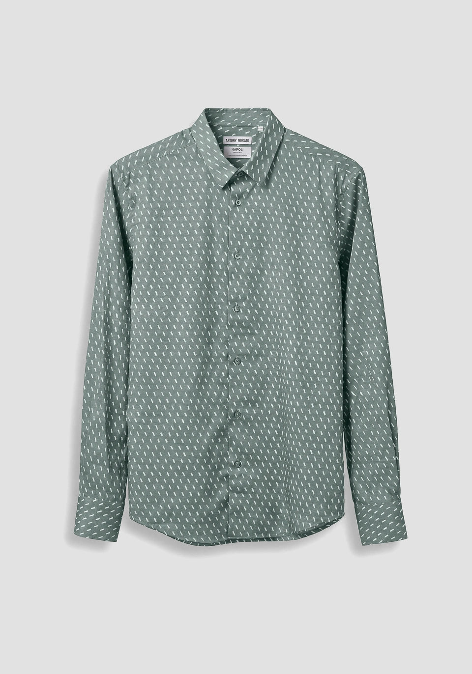 CAMISA REGULAR FIT «NAPOLI» DE MEZCLA DE ALGODÓN ESTAMPADO Y PLACA CON LOGOTIPO