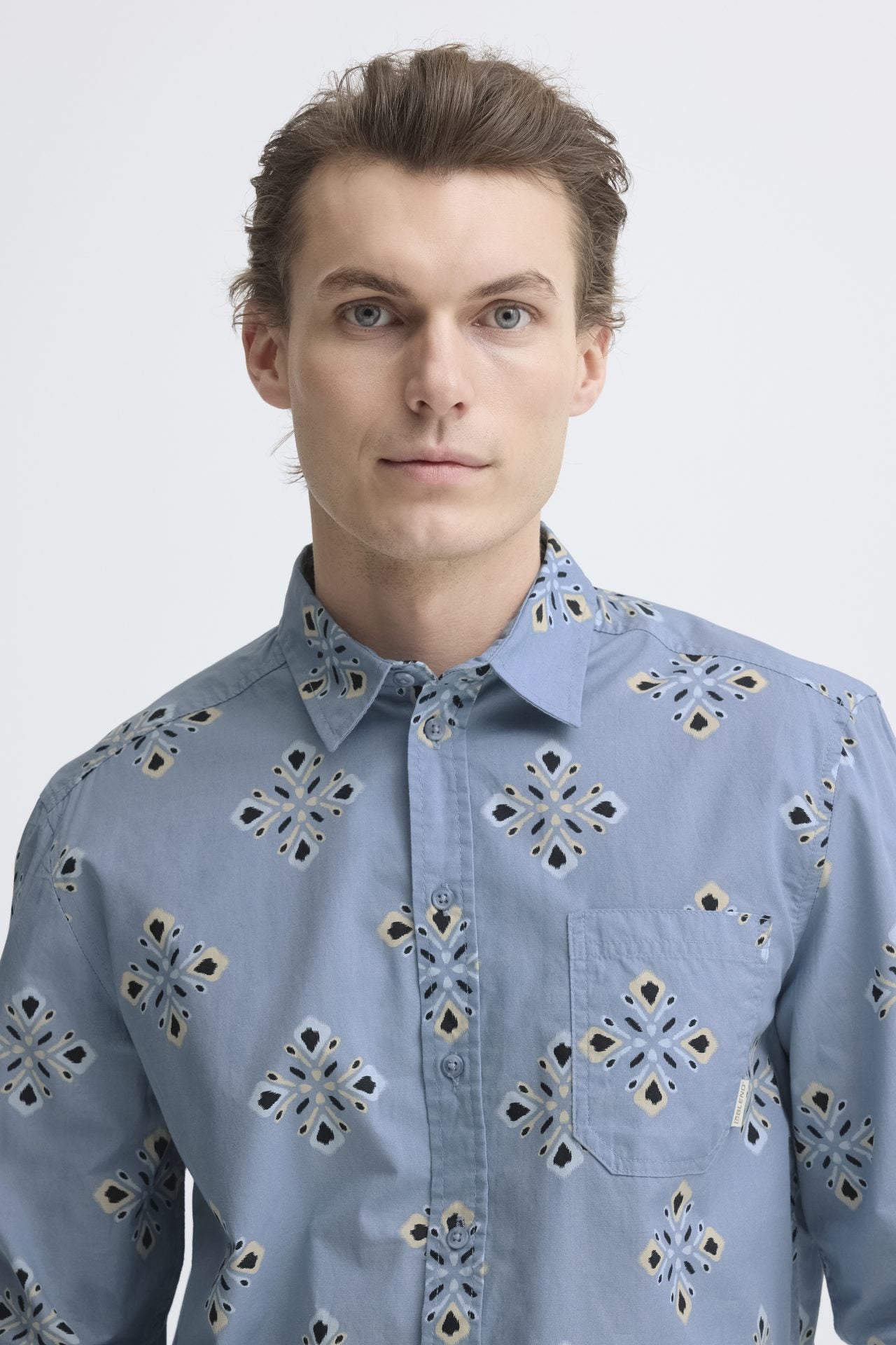 Camisa blend de manga larga estampada color azul