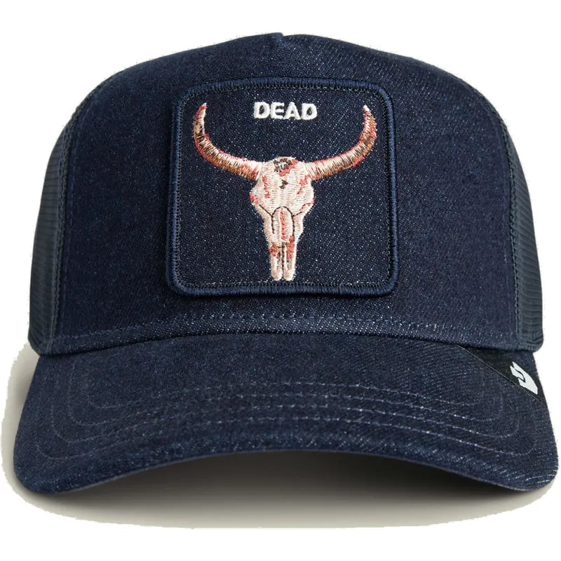 Gorra trucker azul marino buey Dead Denim The Farm de Goorin Bros.
