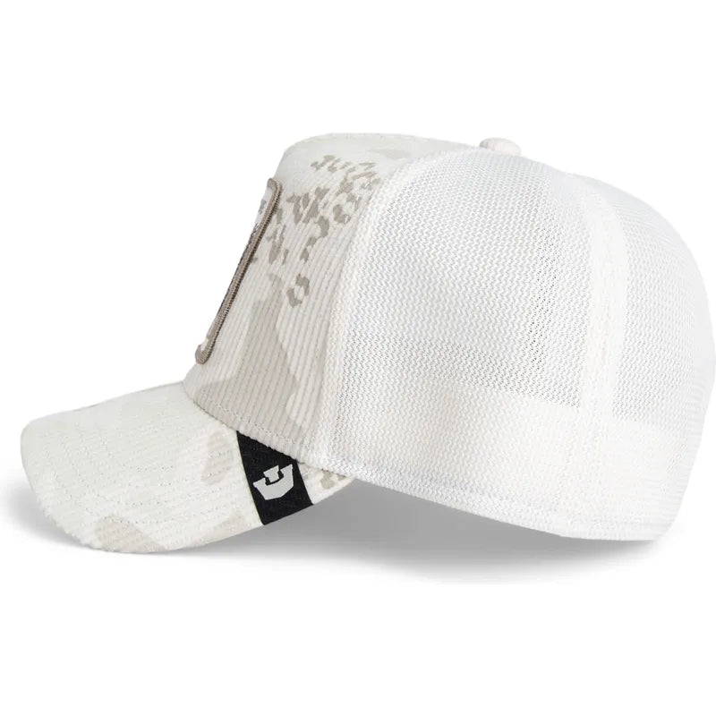 Gorra trucker blanca perro Bestie Corduroy Camo The Farm de Goorin Bros.