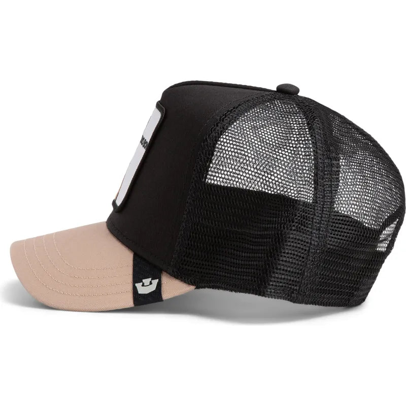 Gorra trucker negra y beige perro pastor alemán The Bad Boy The Farm de Goorin Bros.