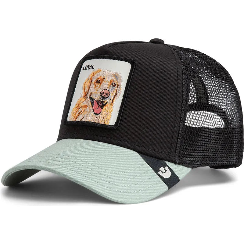 Gorra trucker negra y verde perro labrador retriever The Loyal Dog The Farm de Goorin Bros.