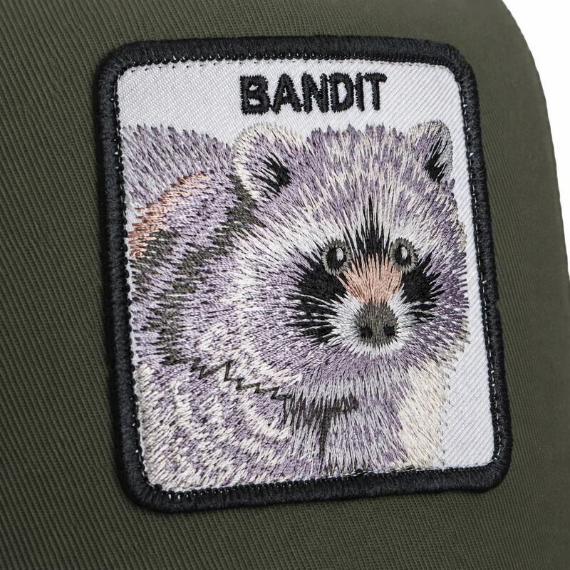 Gorra trucker verde y negra mapache Bandit Original Recipe The Farm de Goorin Bros.