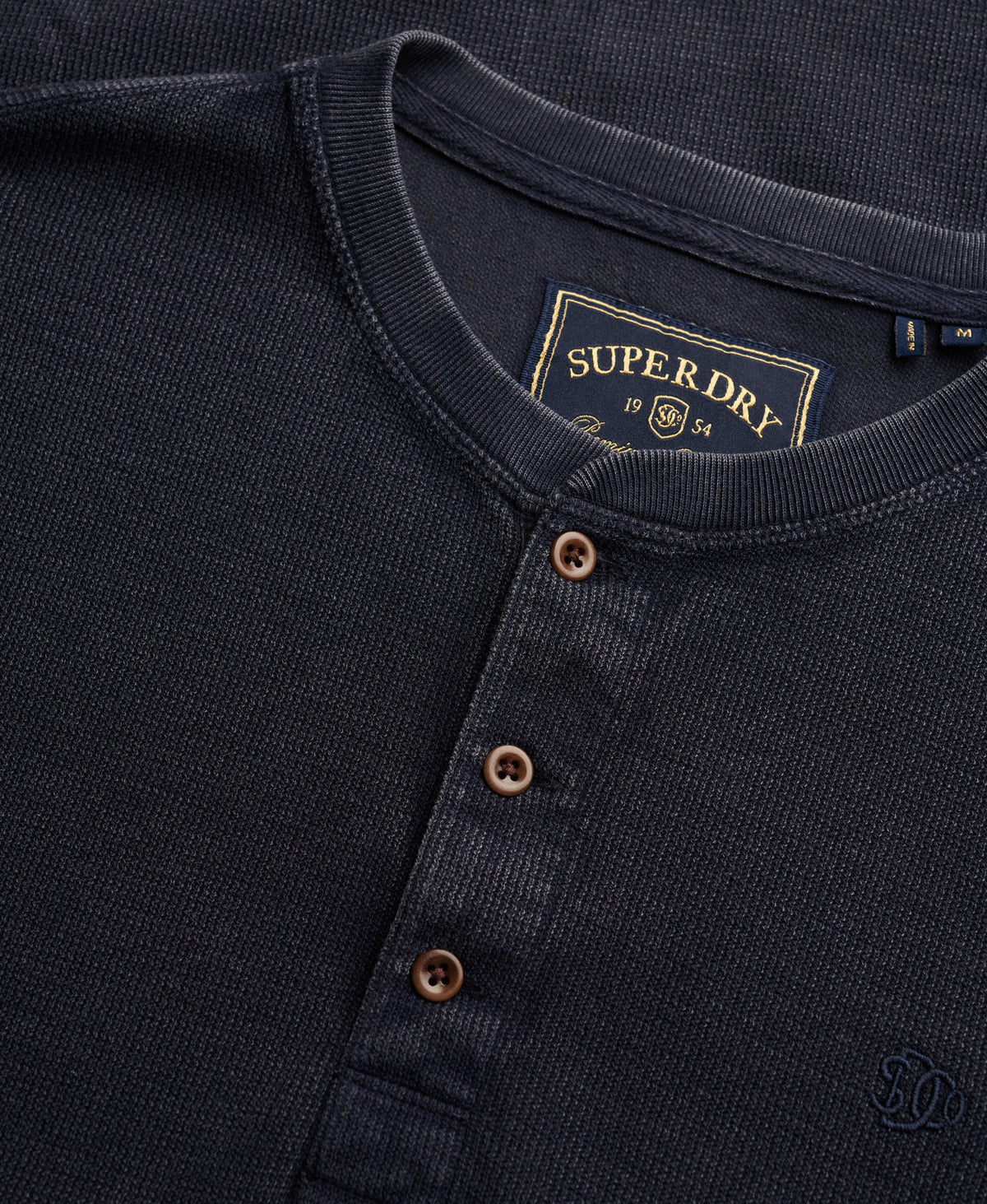 Camiseta Henley de Manga Larga Waffle French Blue