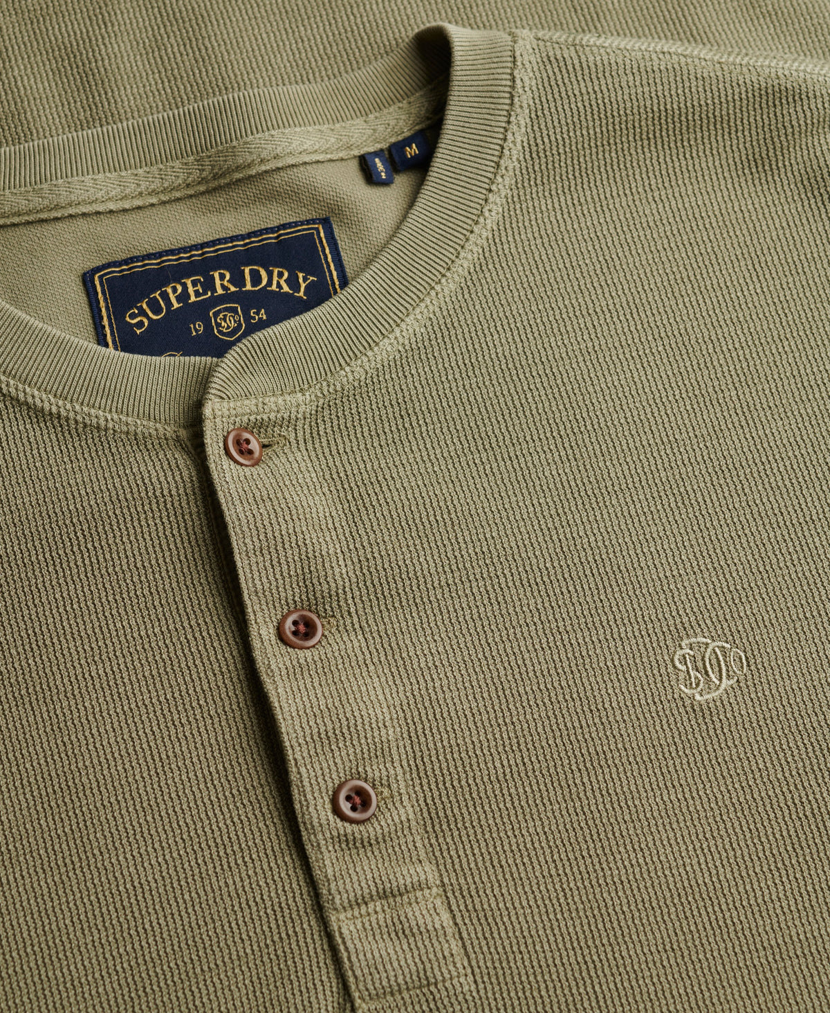 Camiseta Henley de Manga Larga Waffle Light Khaki Green