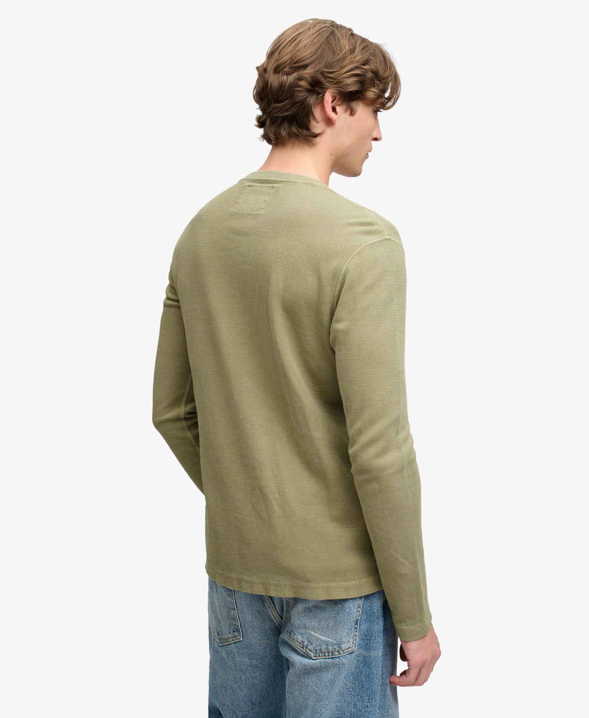 Camiseta Henley de Manga Larga Waffle Light Khaki Green