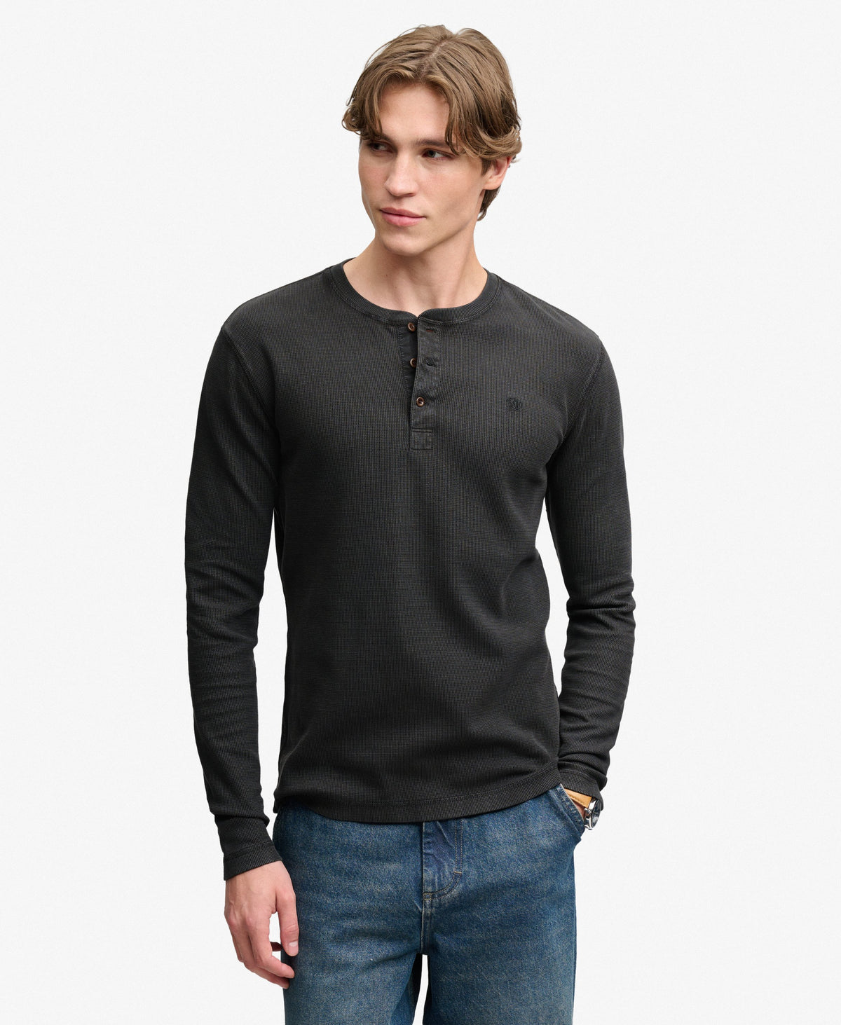Camiseta Henley de Manga Larga Waffle French Blue (Copia)