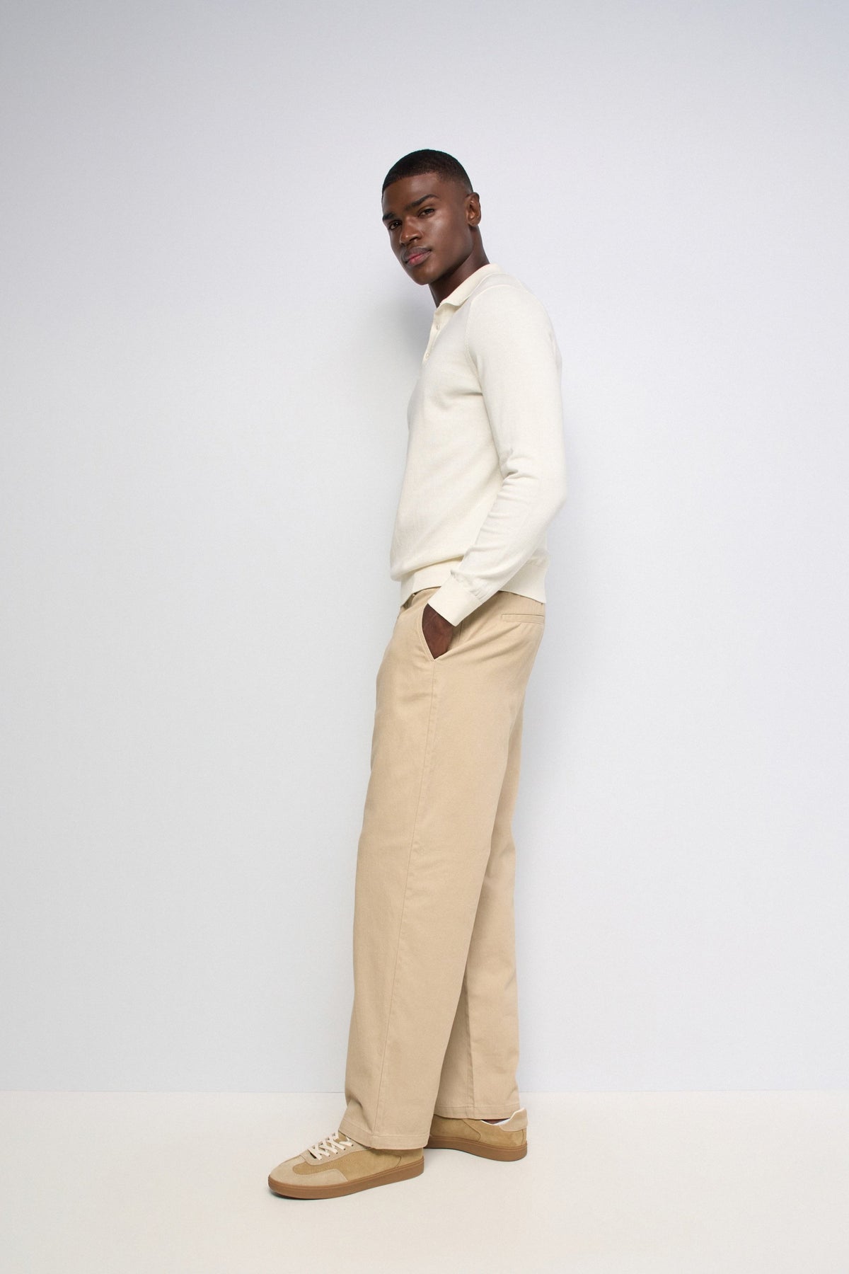 Polo Salsa texturizado de manga larga Beige
