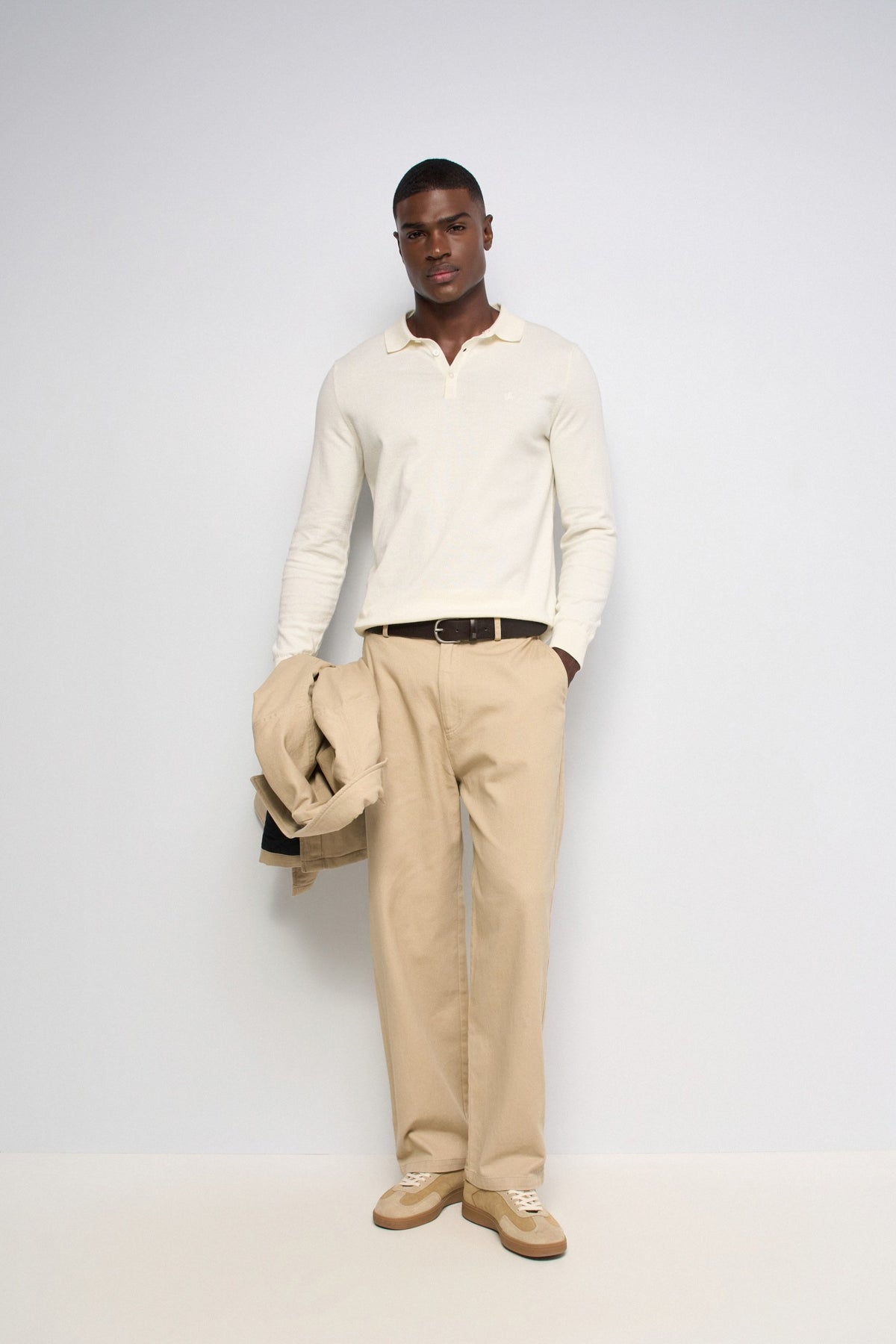 Polo Salsa texturizado de manga larga Beige