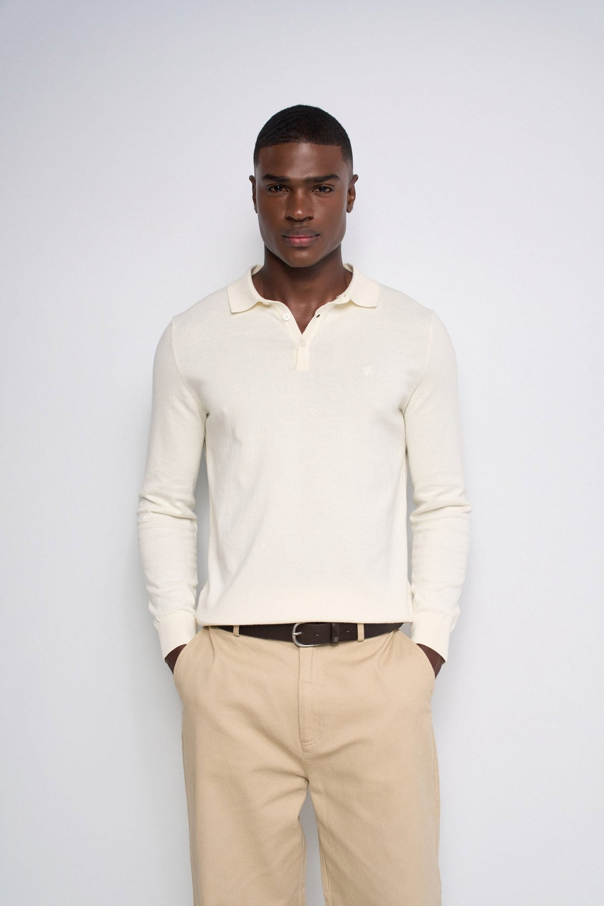 Polo Salsa texturizado de manga larga Beige