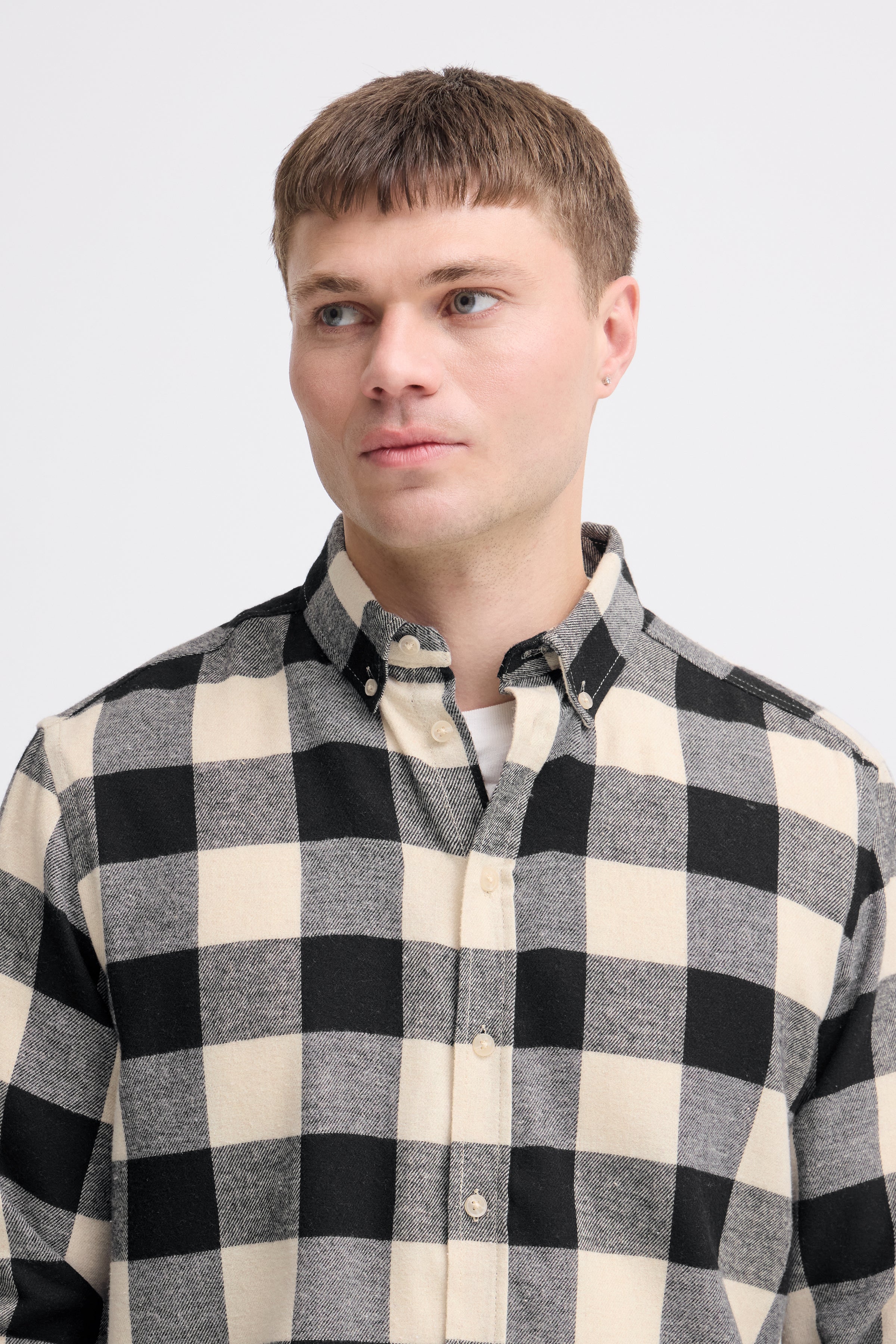 Camisa Blend de cuadros beige y negro