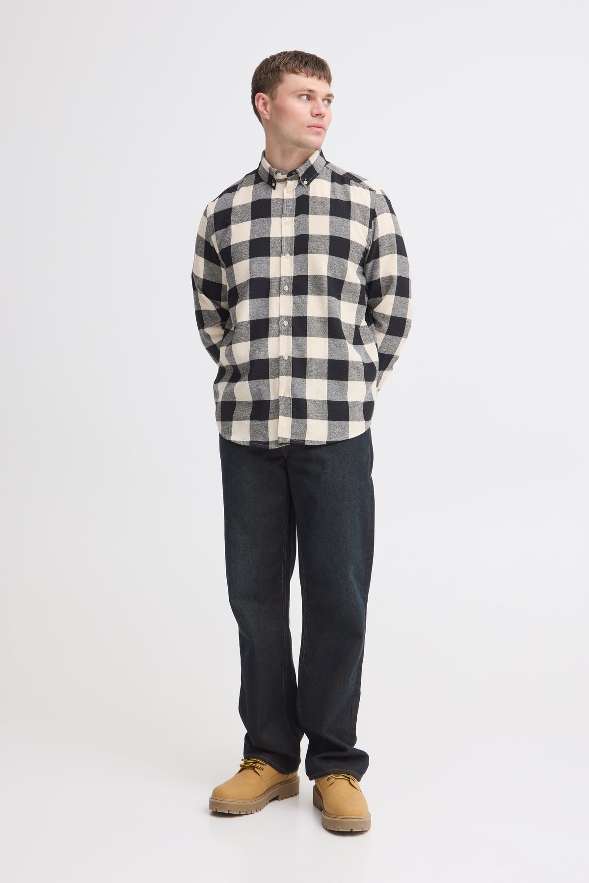 Camisa Blend de cuadros beige y negro