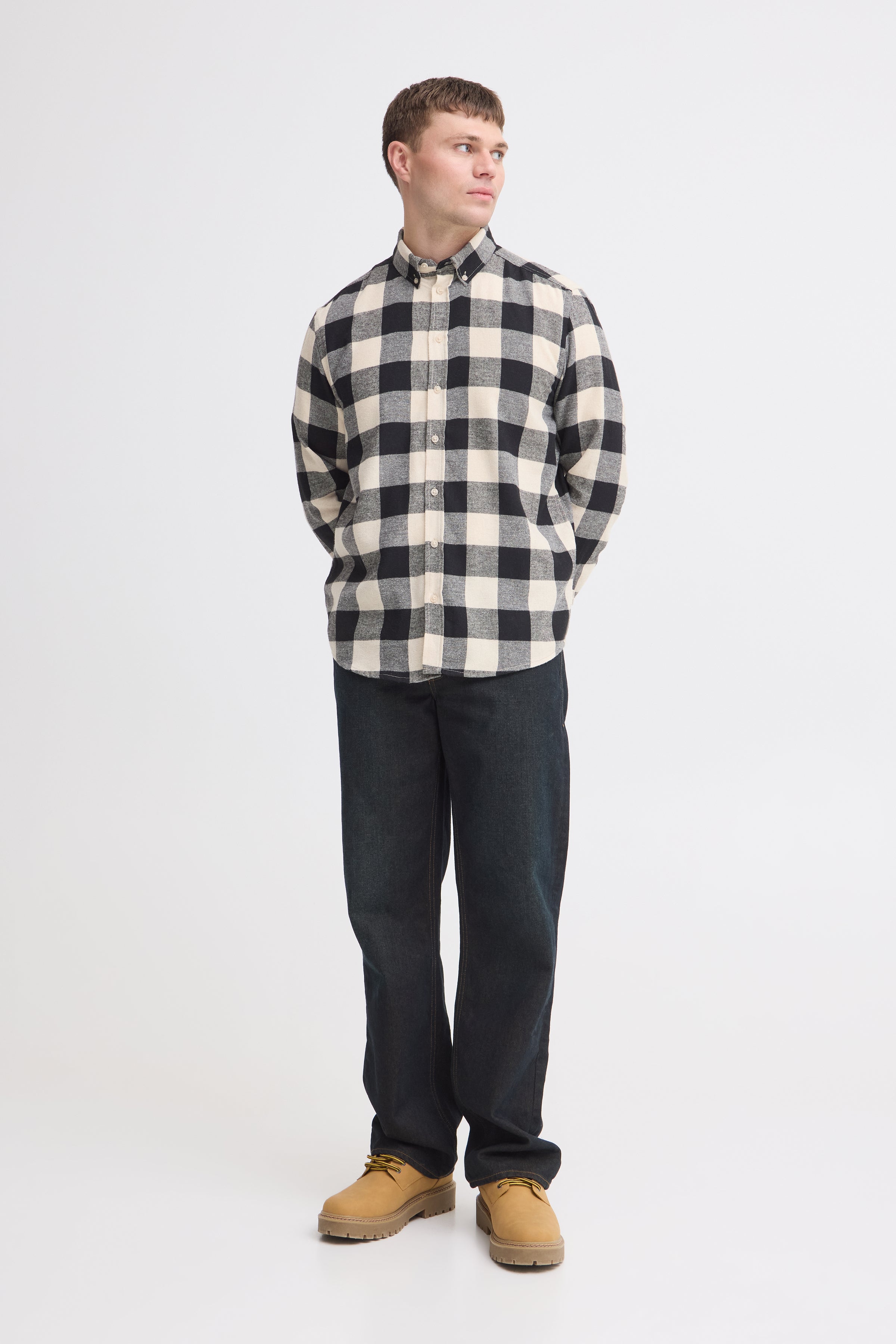 Camisa Blend de cuadros beige y negro