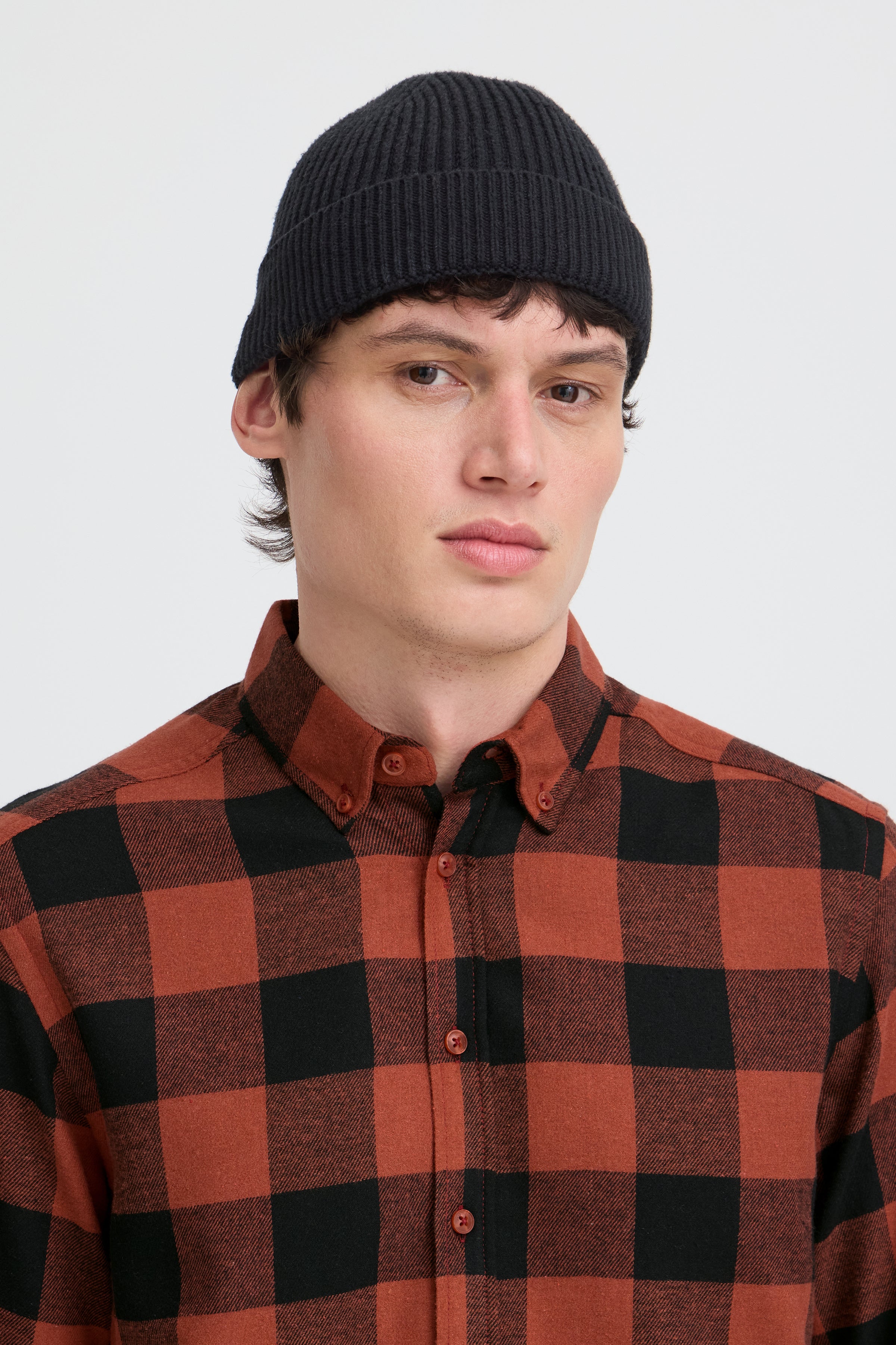 Camisa Blend de cuadros teja y negro