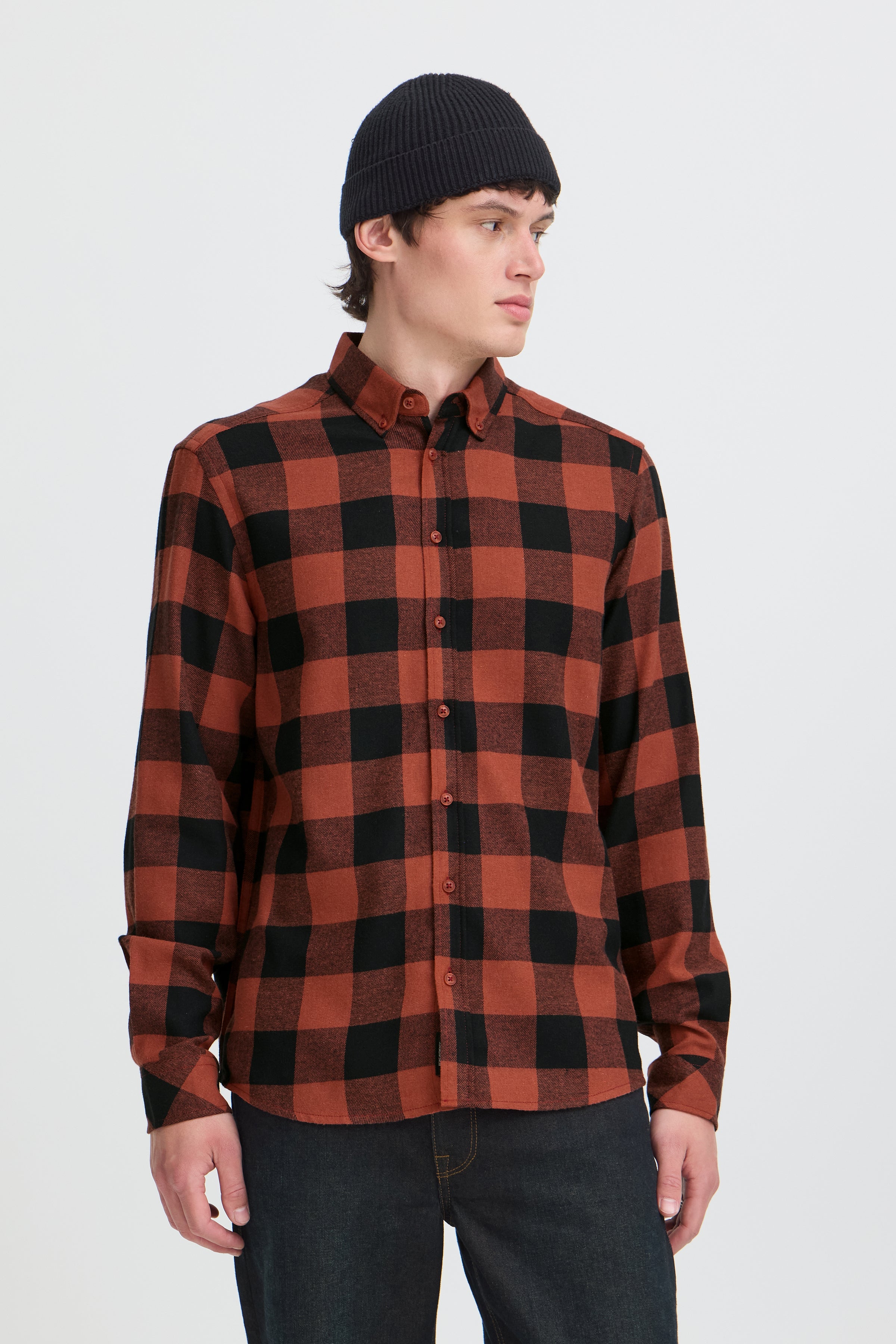 Camisa Blend de cuadros teja y negro