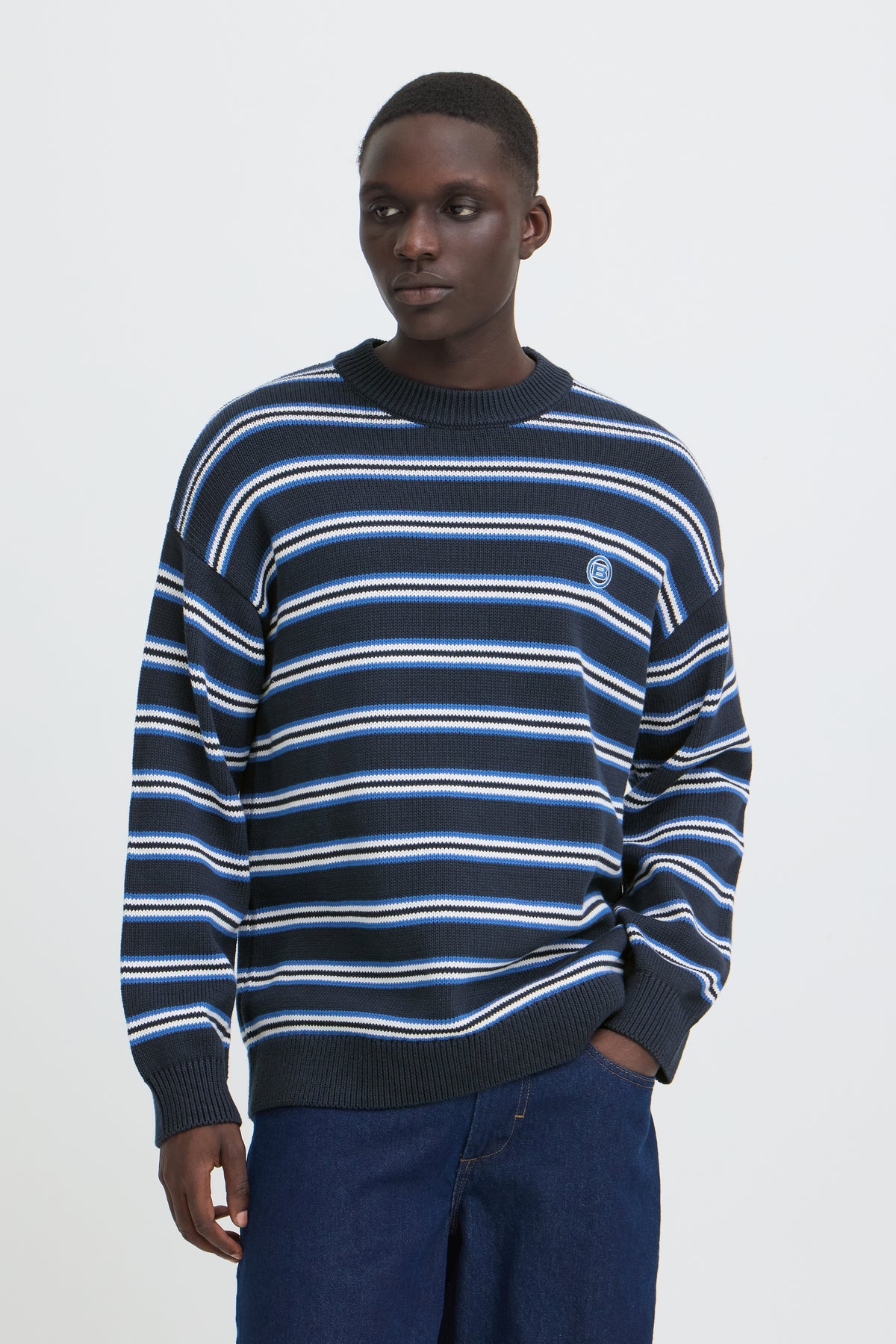 Jersey Blend de rayas de cuello redondo Col. Azul