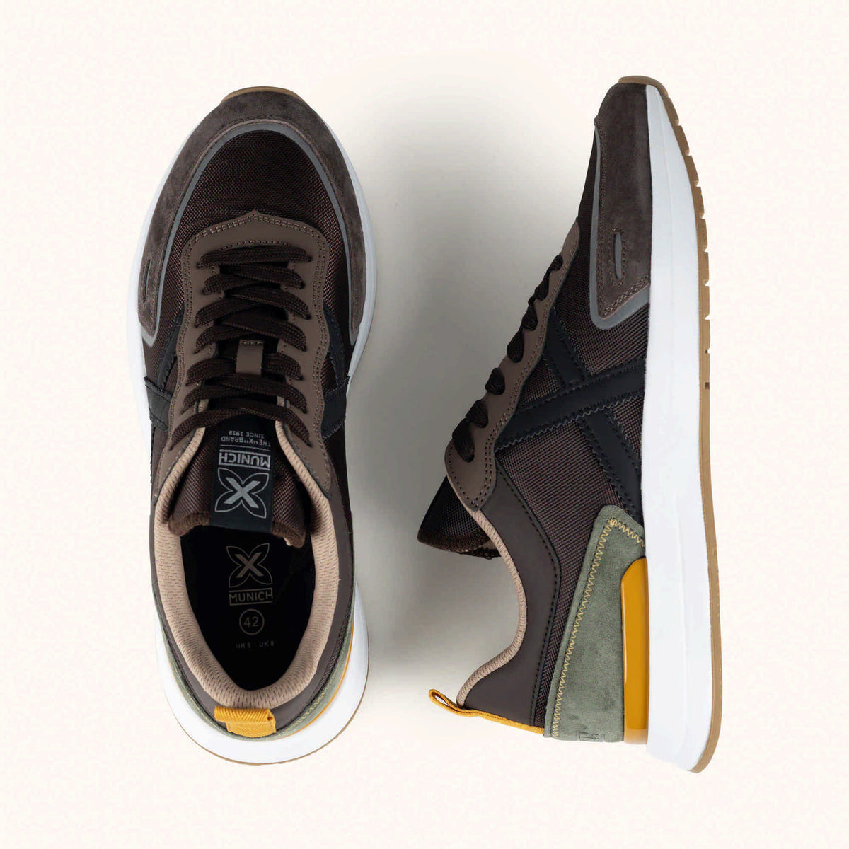 MUNICH SPEED 21 Sneakers de diseño ergonómico Marrón, Caqui y Mostaza