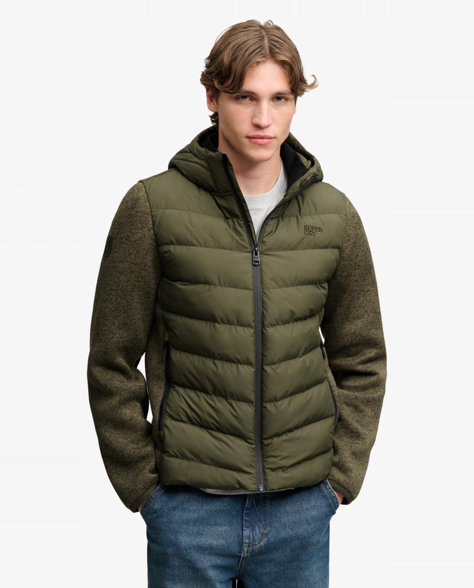 Chaqueta híbrida de punto y acolchado Storm de hombre con capucha Kaki