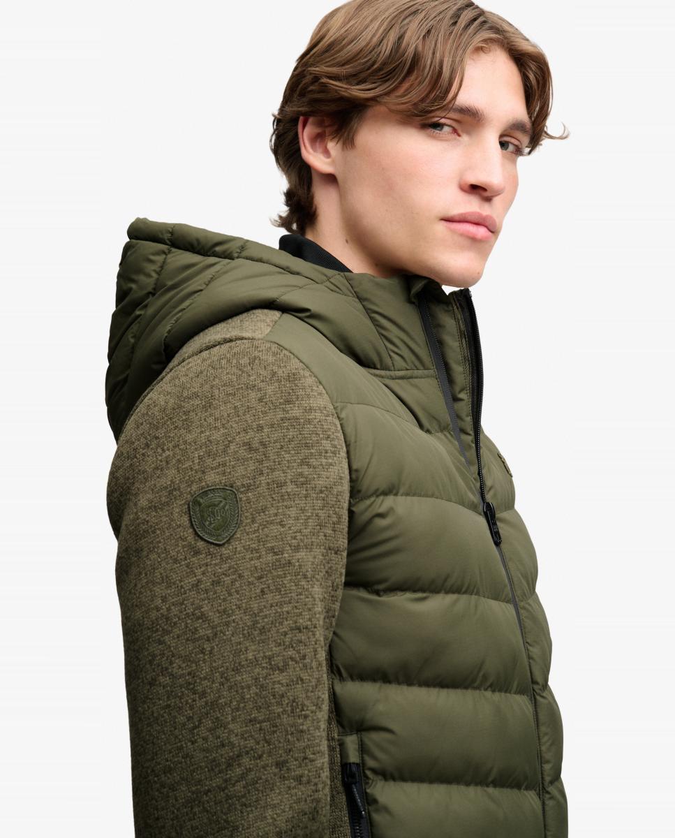 Chaqueta híbrida de punto y acolchado Storm de hombre con capucha Kaki
