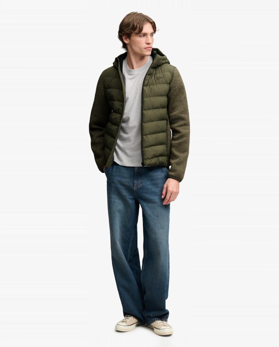 Chaqueta híbrida de punto y acolchado Storm de hombre con capucha Kaki