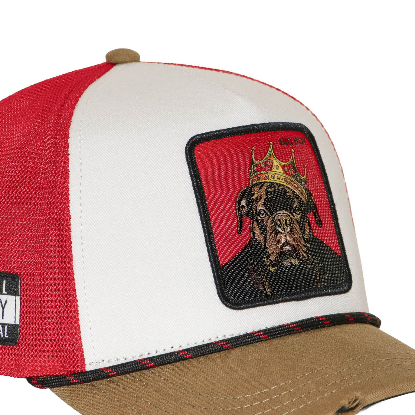 Gorra Capslab trucker premium perro con corona rojo y blanco