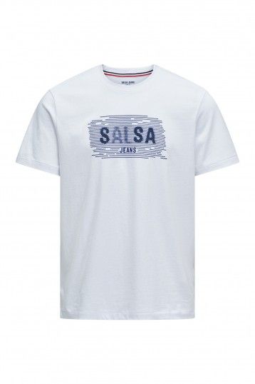 COTTON T-SHIRT W/INDIGO EMBROIDERY PRINT