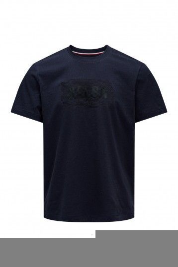 COTTON T-SHIRT W/INDIGO EMBROIDERY PRINT