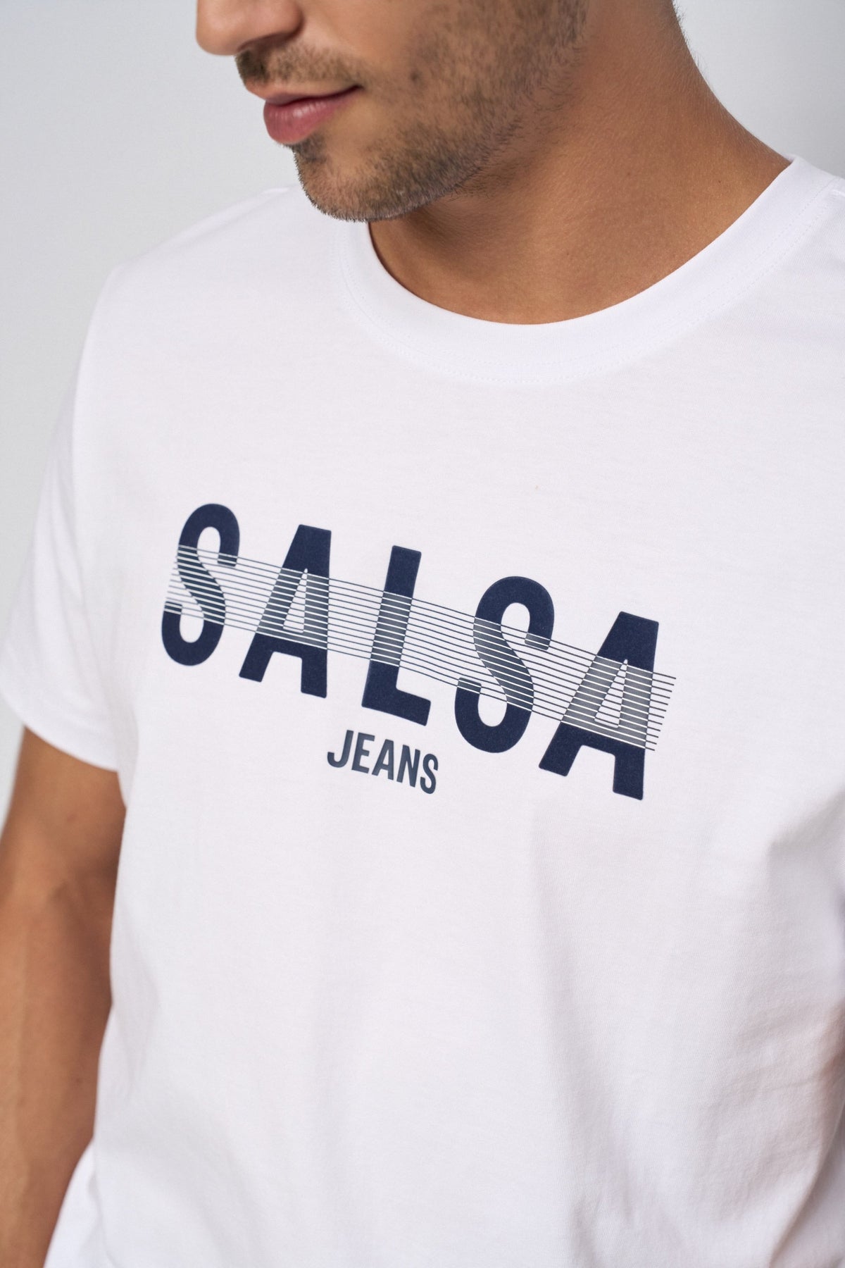 COTTON T-SHIRT W/INDIGO EMBROIDERY PRINT