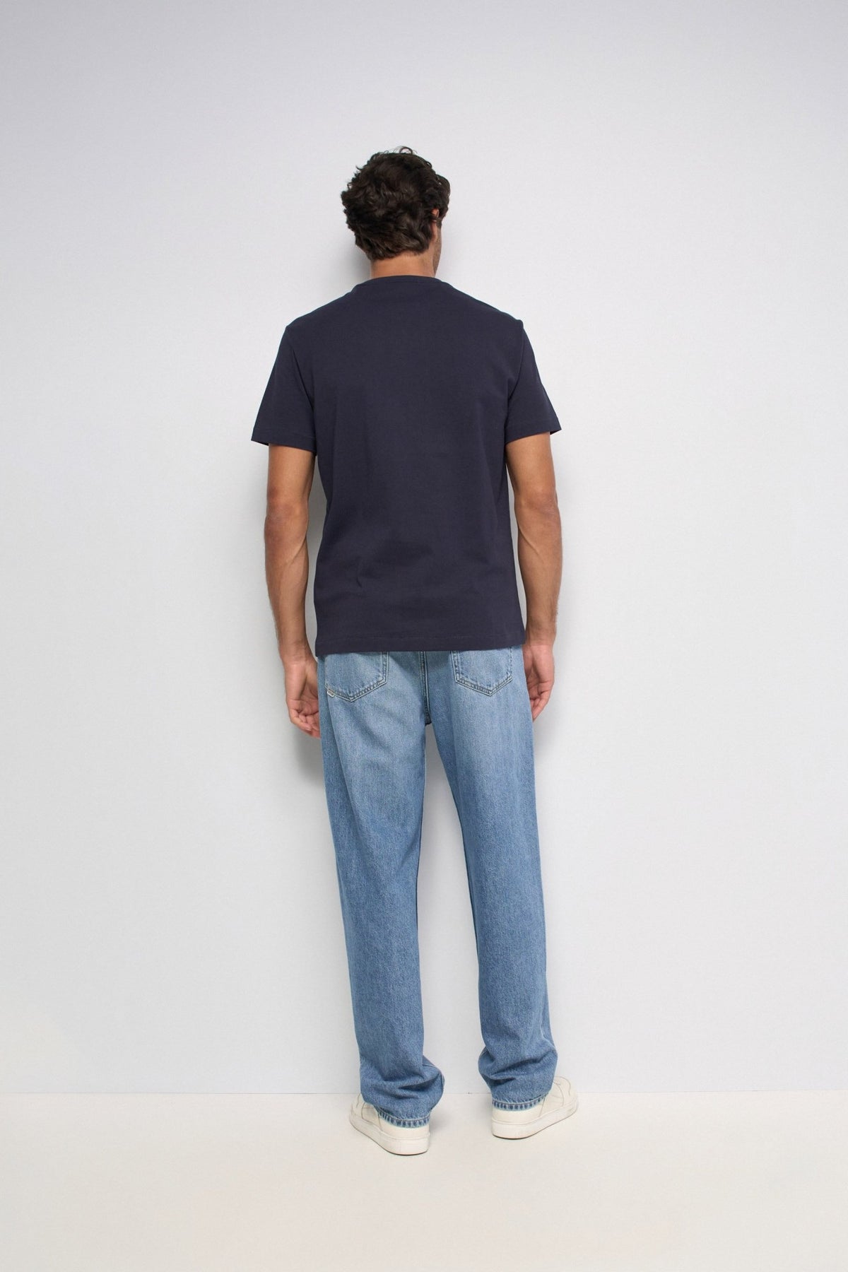 COTTON T-SHIRT W/INDIGO EMBROIDERY PRINT