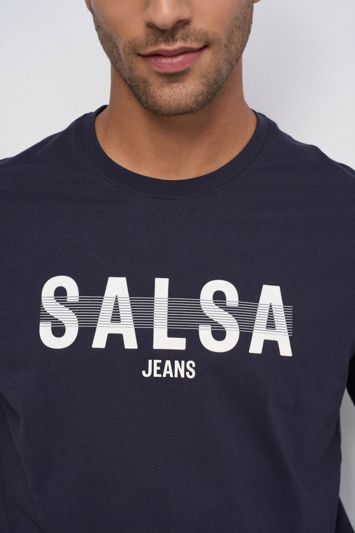 COTTON T-SHIRT W/INDIGO EMBROIDERY PRINT