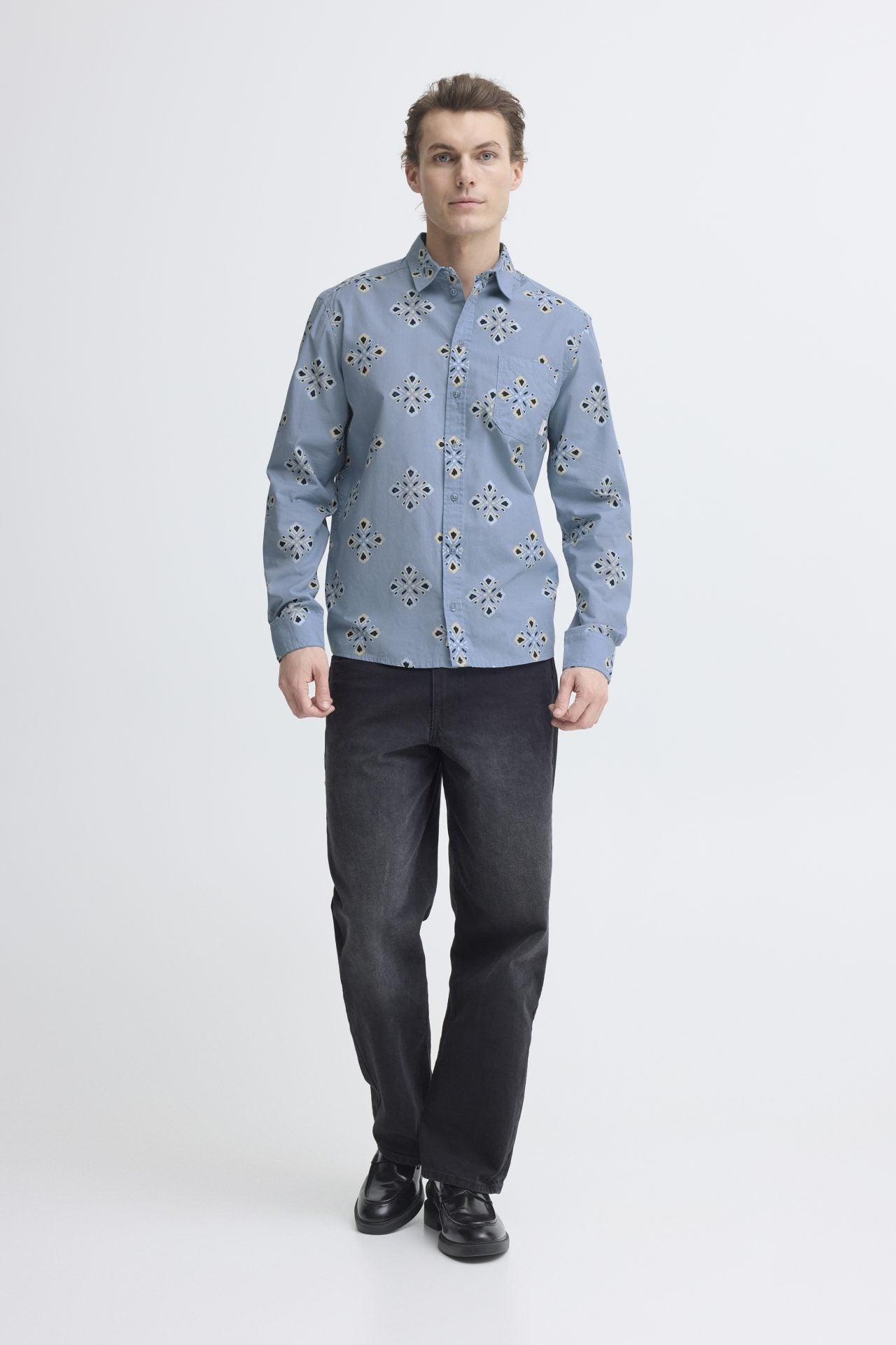 Camisa blend de manga larga estampada color azul