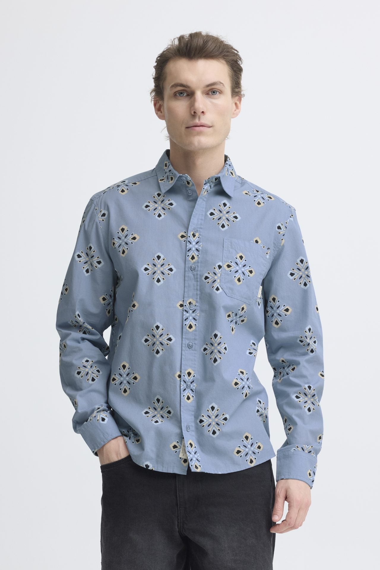 Camisa blend de manga larga estampada color azul
