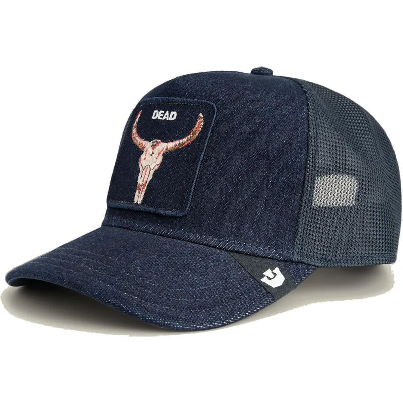 Gorra trucker azul marino buey Dead Denim The Farm de Goorin Bros.