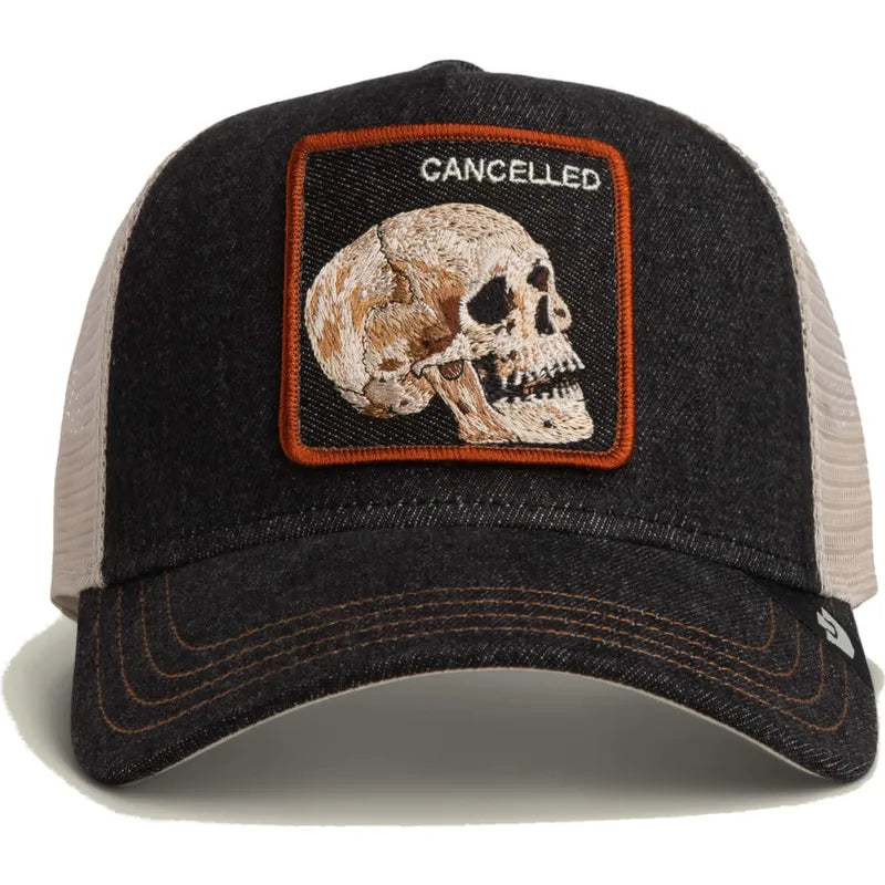 Gorra trucker negra calavera Cancelled Denim Skull The Farm de Goorin Bros.