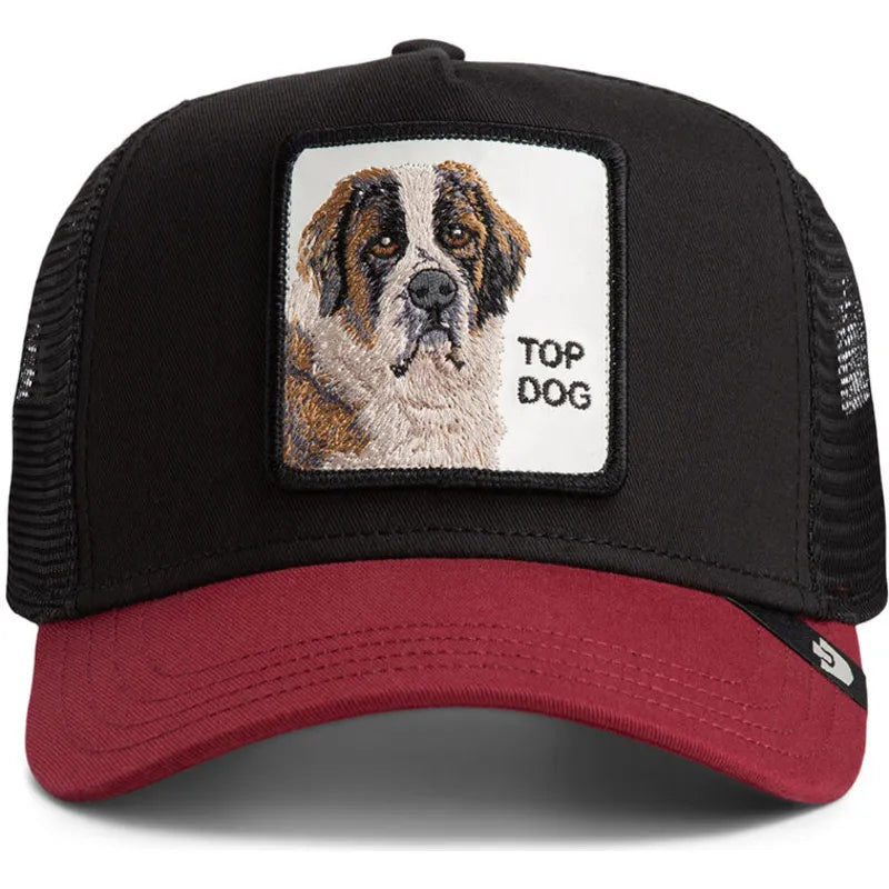 Gorra trucker negra y roja perro Crush Top Dog The Farm de Goorin Bros.