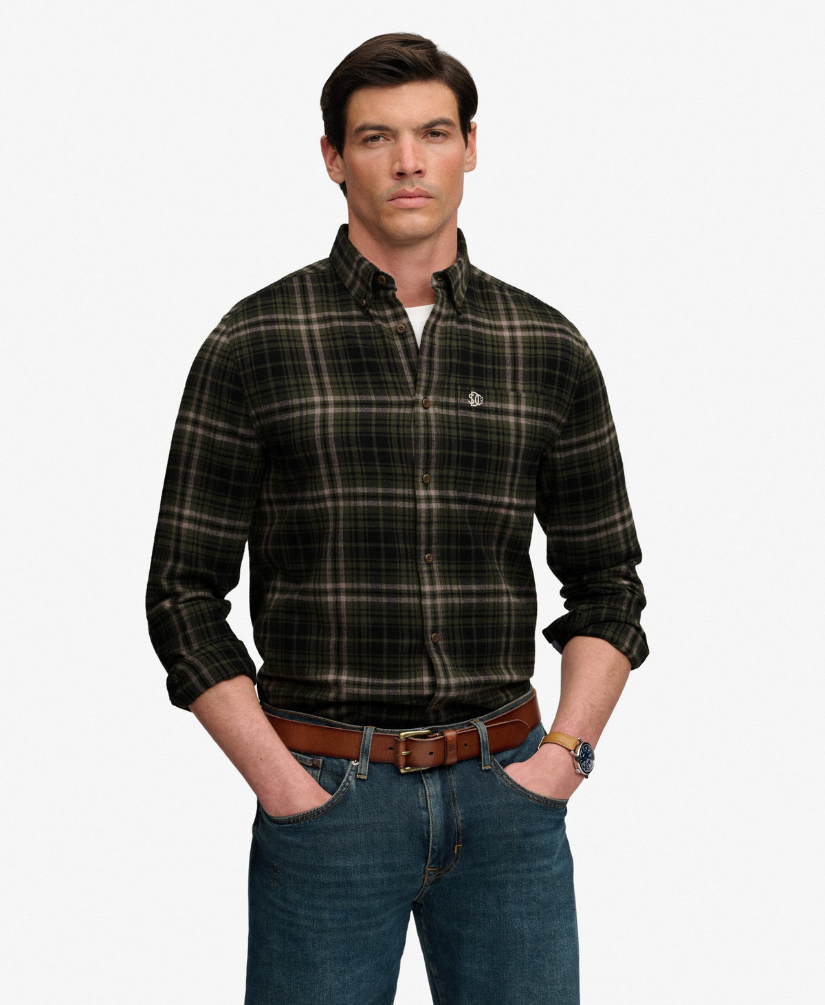 Camisa Lumberjack de Algodón Manga Larga Frontier Check Olive Green