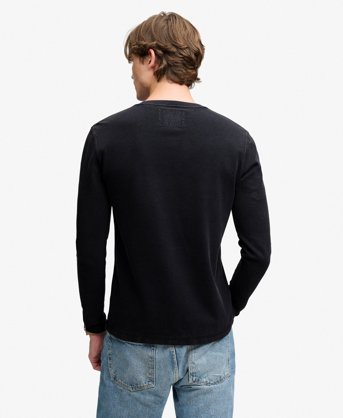 Camiseta Henley de Manga Larga Waffle French Blue
