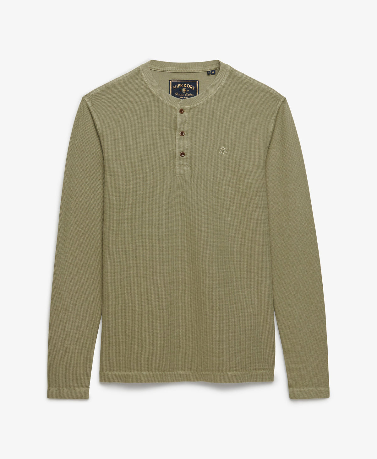 Camiseta Henley de Manga Larga Waffle Light Khaki Green