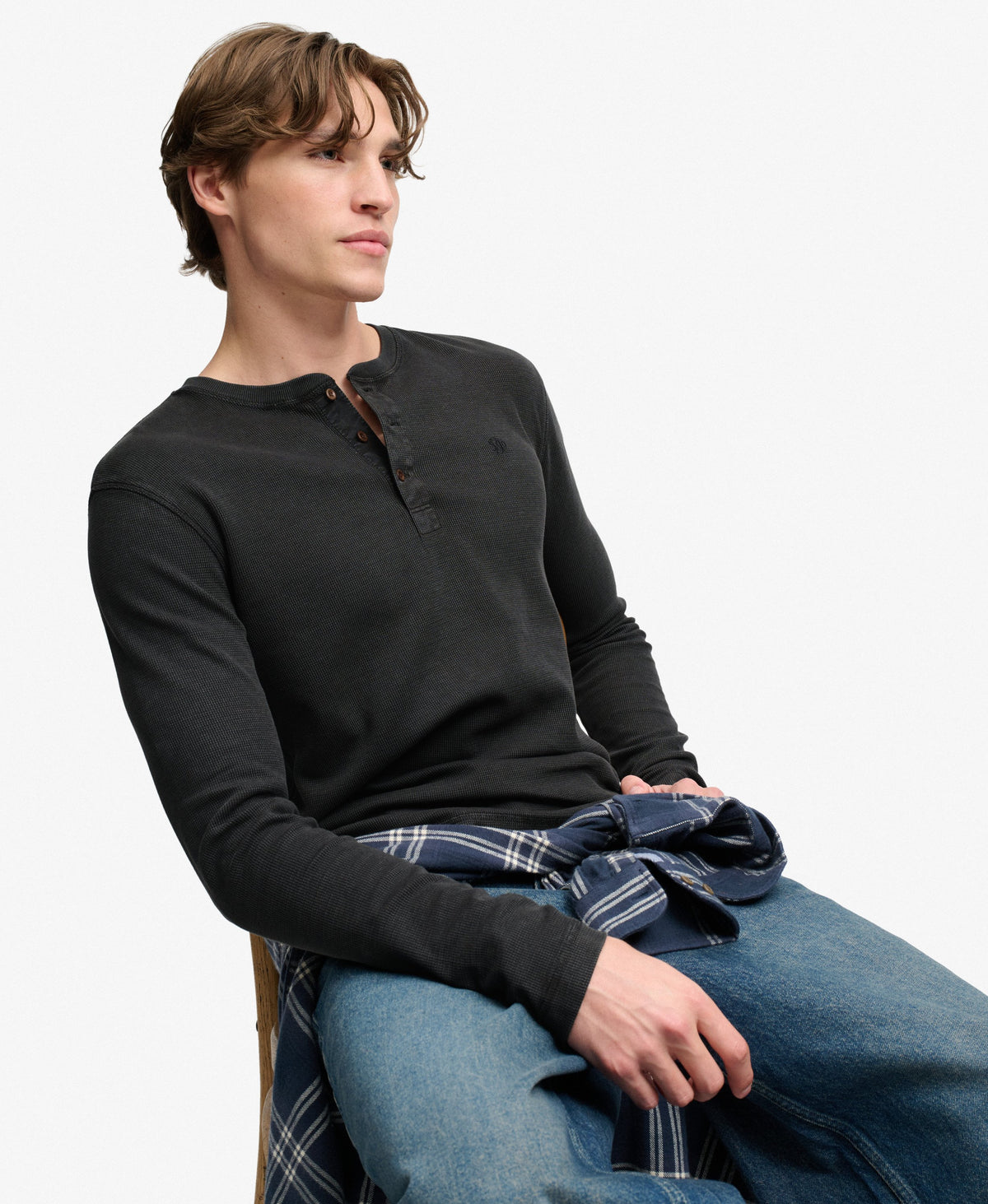 Camiseta Henley de Manga Larga Waffle French Blue (Copia)